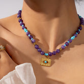 Evil Eye Amethyst & Turquoise Necklace | Protective Spiritual Jewelry - Auratract